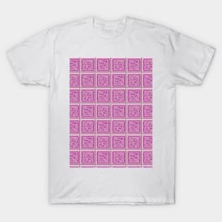 Seamless patchwork pattern from square patches in purple tones. T-Shirt